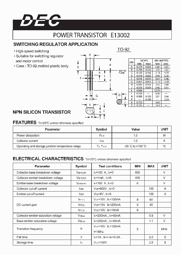 E13002TO-92_353107.PDF Datasheet