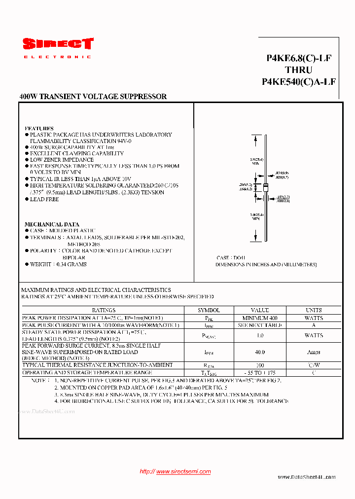 P4KE10-LF_273322.PDF Datasheet