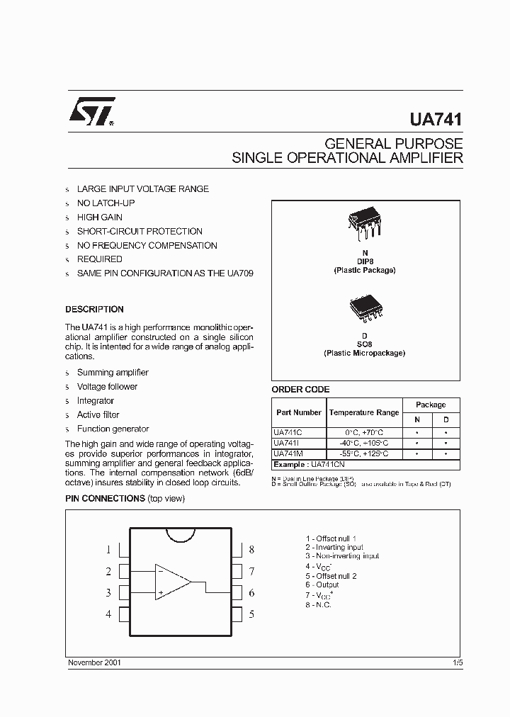UA741CN_291607.PDF Datasheet Download --- IC-ON-LINE