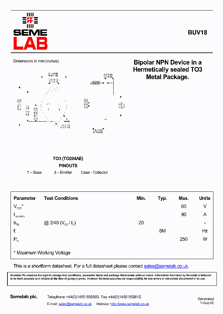 BUV18_372030.PDF Datasheet