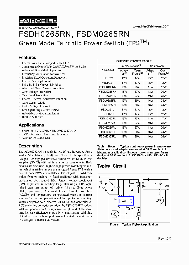 FSDM0265RL_451111.PDF Datasheet Download --- IC-ON-LINE