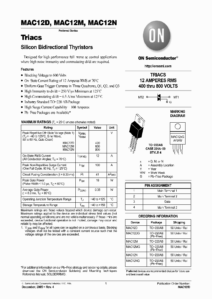 MAC12D_458437.PDF Datasheet Download --- IC-ON-LINE