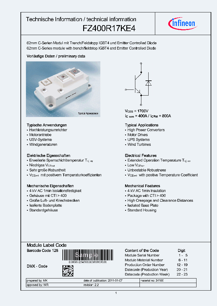 FZ400R17KE4_889852.PDF Datasheet