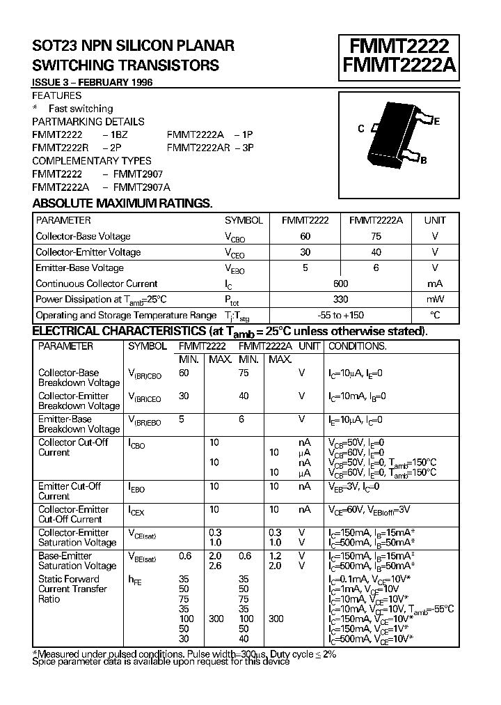 FMMT2222A1P_913143.PDF Datasheet Download