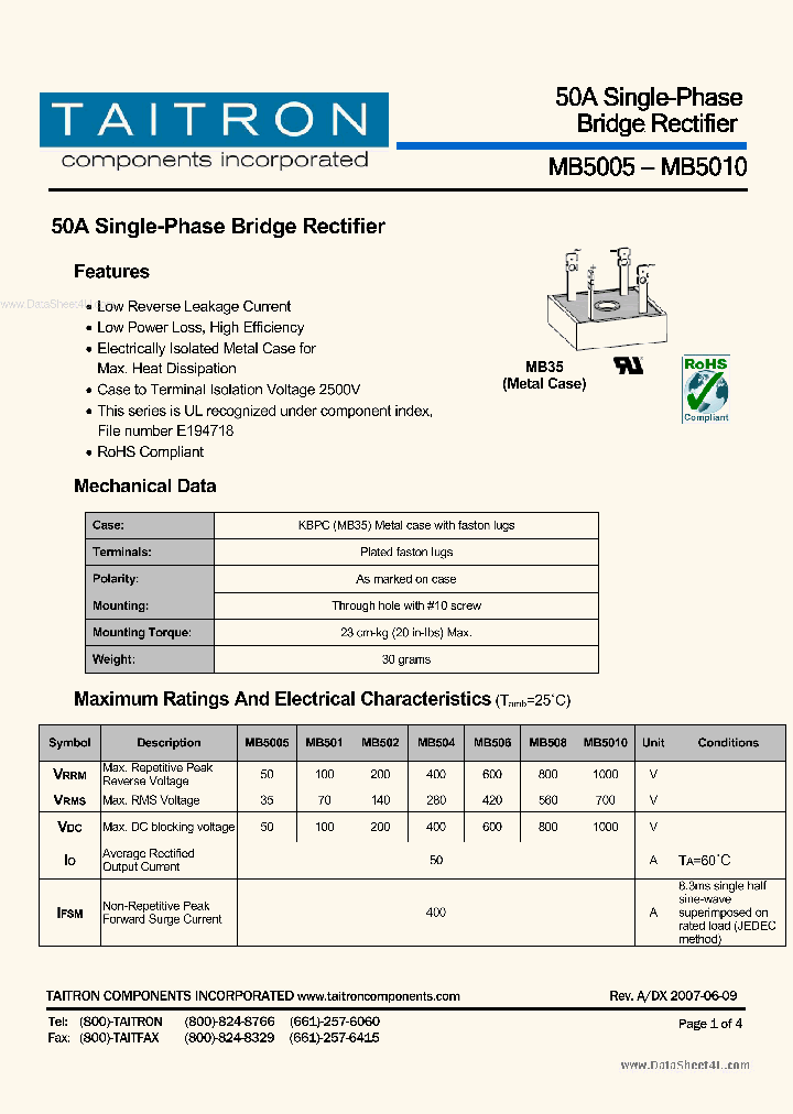 MB5010_839144.PDF Datasheet Download --- IC-ON-LINE