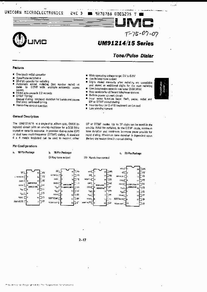 UM91215B_872022.PDF Datasheet Download --- IC-ON-LINE