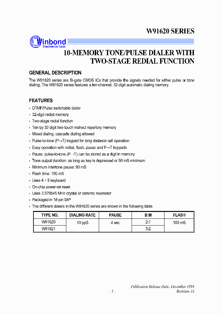 W91620_1274149.PDF Datasheet