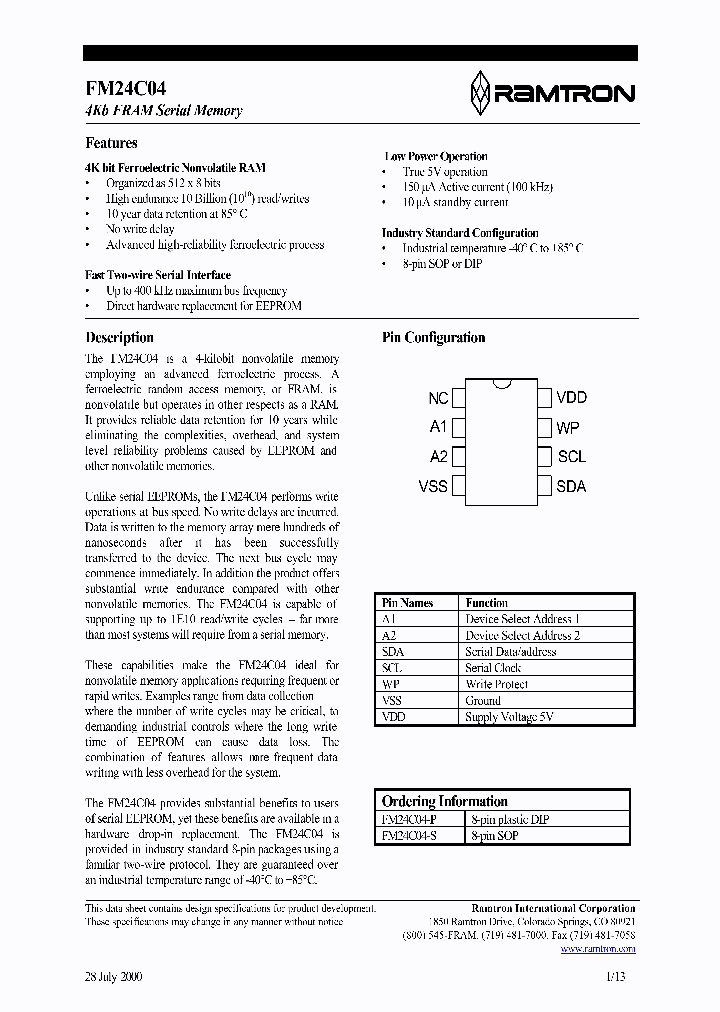 FM24C04_1369725.PDF Datasheet Download --- IC-ON-LINE