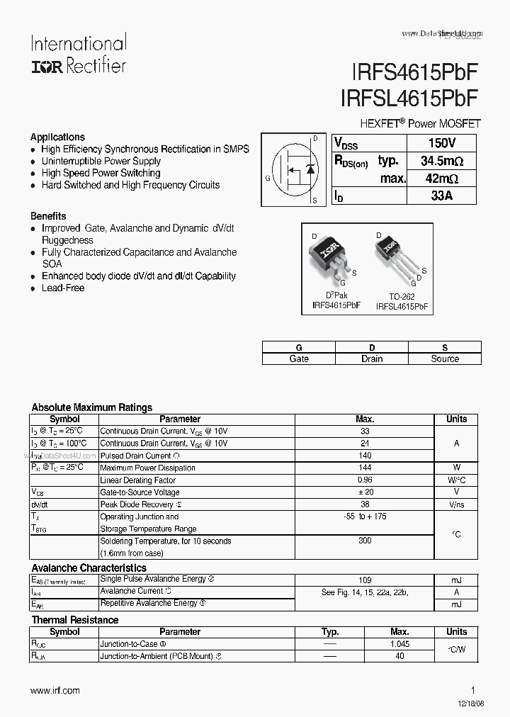 IRFSL4615PBF_940103.PDF Datasheet