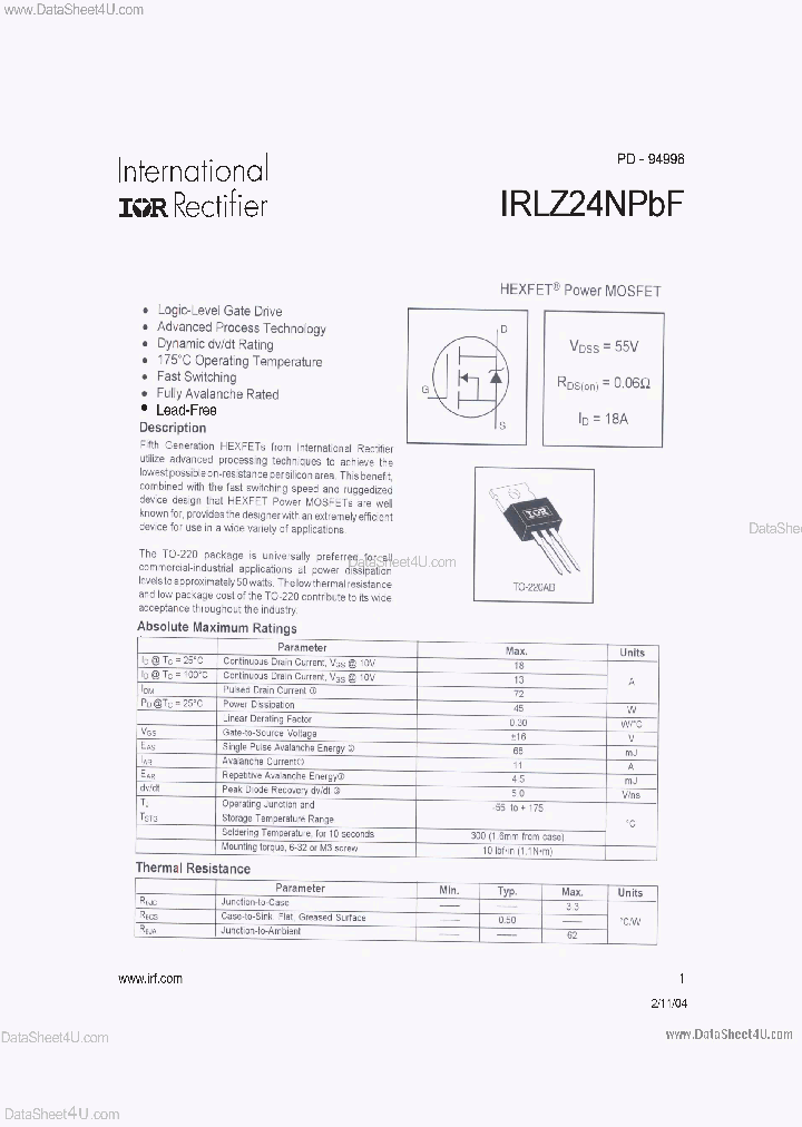 IRLZ24NPBF_1229202.PDF Datasheet