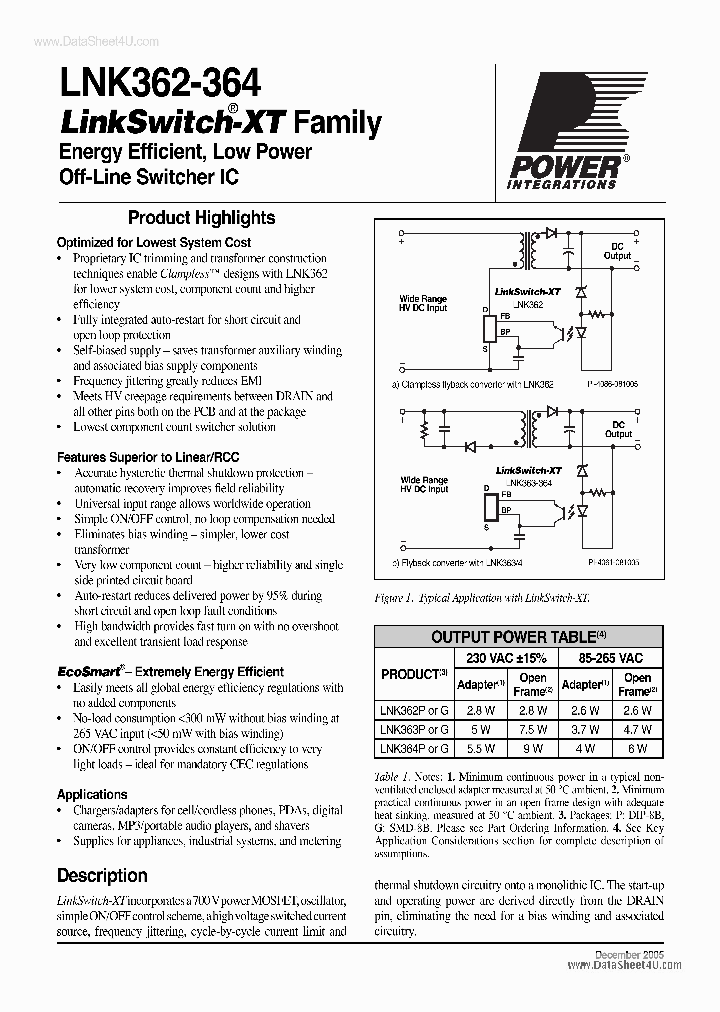 LNK362_1234118.PDF Datasheet Download --- IC-ON-LINE
