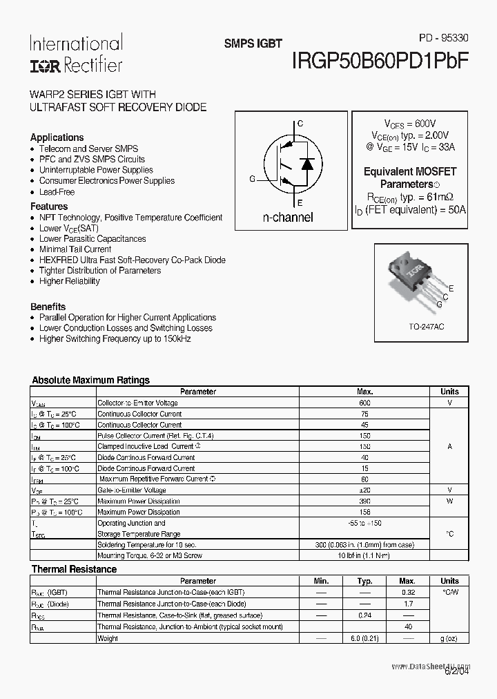 IRGP50B60PD1PBF_1365845.PDF Datasheet