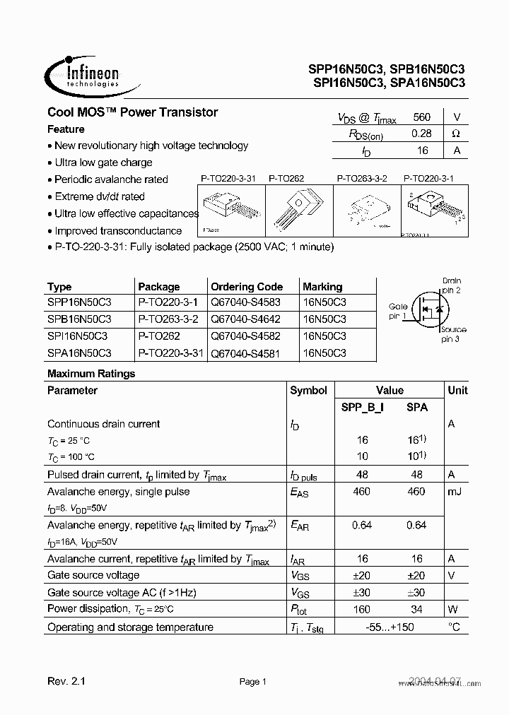 16N50C3_1358044.PDF Datasheet Download --- IC-ON-LINE