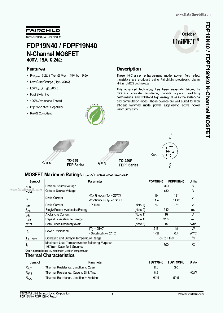 FDPF19N40_1364487.PDF Datasheet