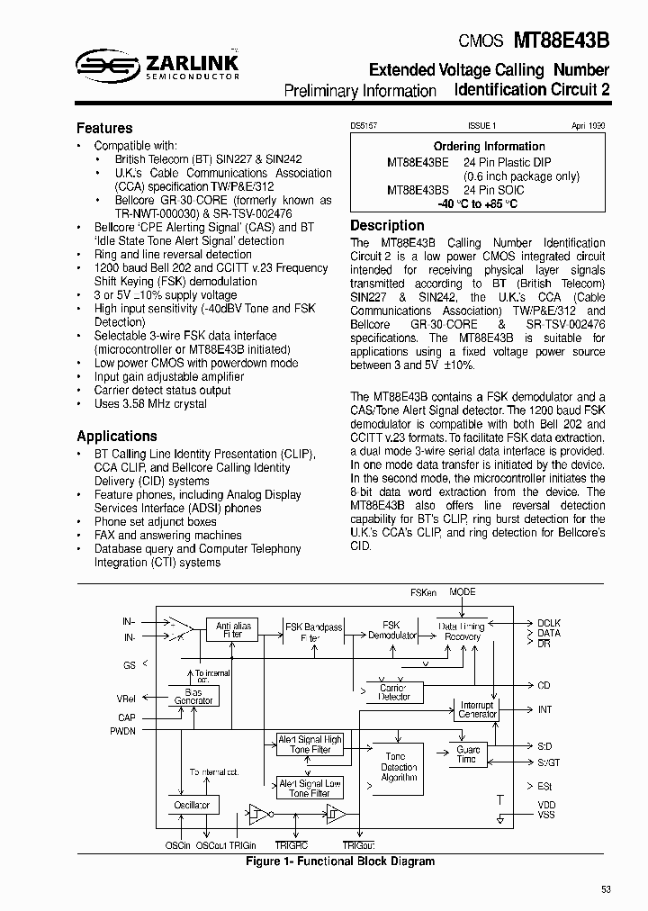 MT88E43B_1542277.PDF Datasheet Download --- IC-ON-LINE