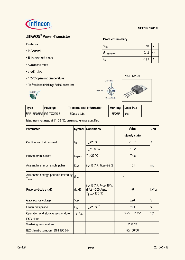 SPP18P06PG10_1564936.PDF Datasheet