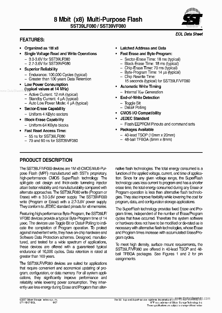 39VF080_1569024.PDF Datasheet Download --- IC-ON-LINE