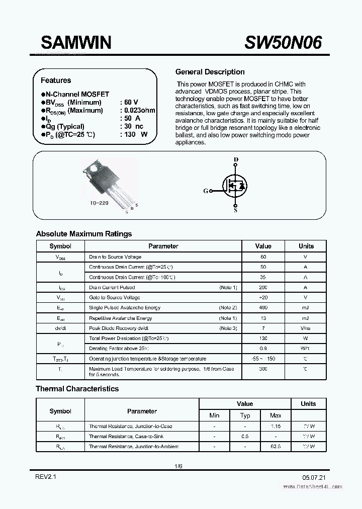 SW50N06_1598338.PDF Datasheet Download --- IC-ON-LINE
