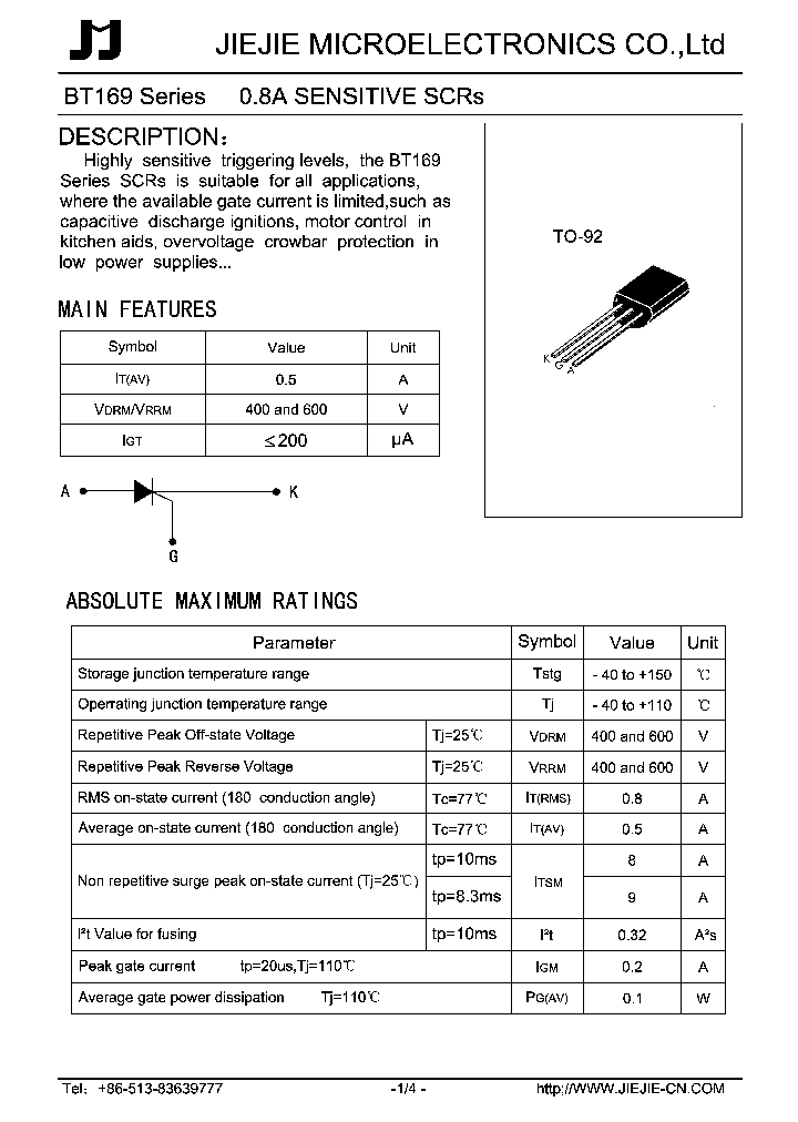 BT169_1648588.PDF Datasheet Download --- IC-ON-LINE