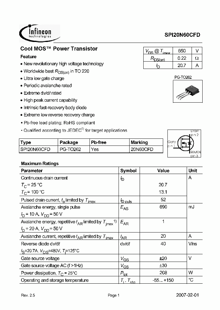 SPI20N60CFD_1649229.PDF Datasheet