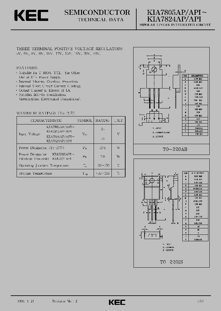 KIA7815AP_1118517.PDF Datasheet Download --- IC-ON-LINE