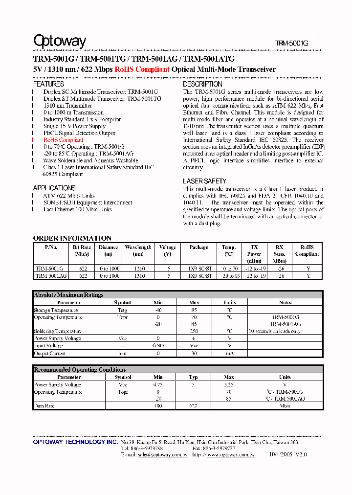 TRM-5001G_1121747.PDF Datasheet Download --- IC-ON-LINE
