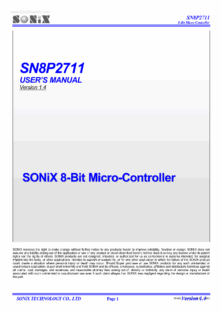 SN8P2711_1688140.PDF Datasheet