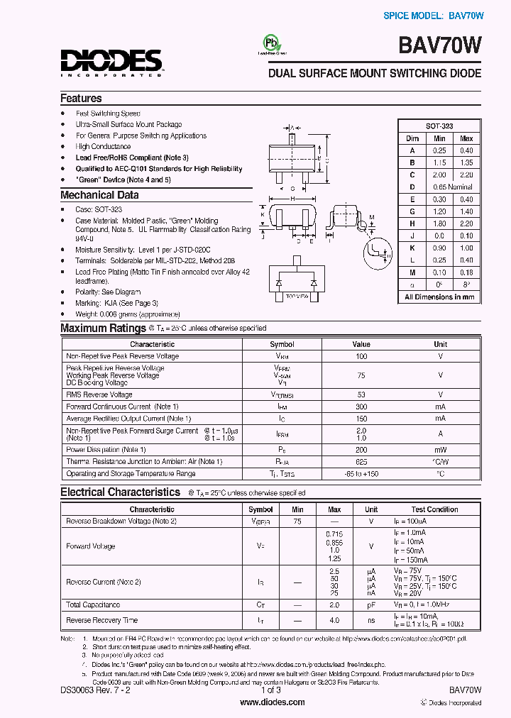 BAV70W-7-F_1697027.PDF Datasheet Download --- IC-ON-LINE