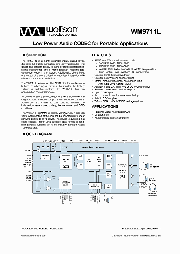 WM9711LEFTRV_1196272.PDF Datasheet