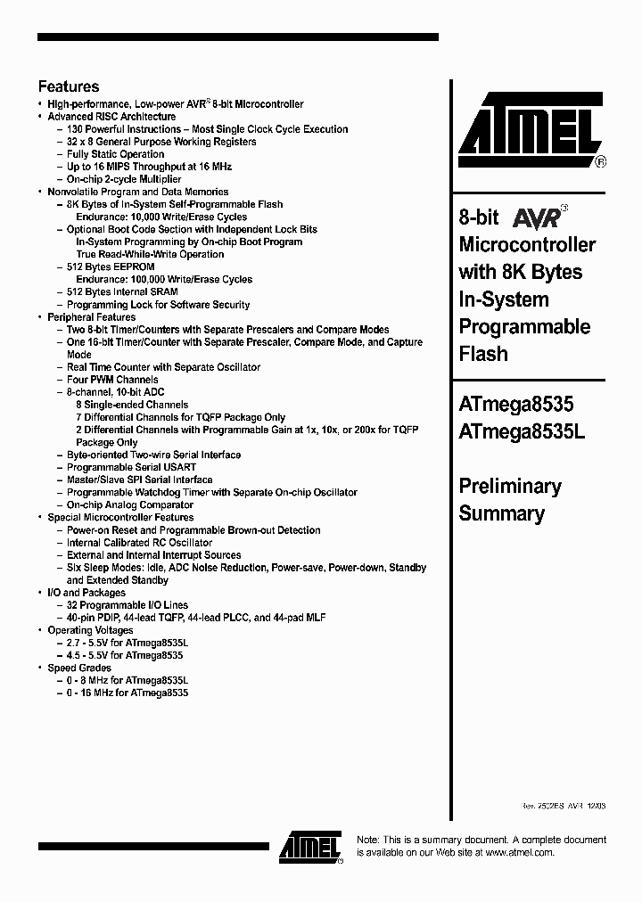 ATMEGA8535_1696404.PDF Datasheet Download --- IC-ON-LINE