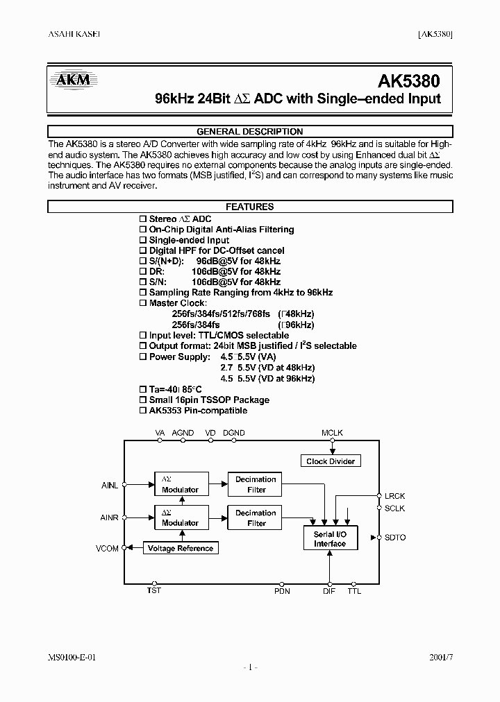 AK5380_1262596.PDF Datasheet Download --- IC-ON-LINE