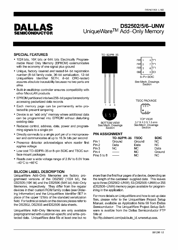 DS2505-UNW_1723947.PDF Datasheet Download --- IC-ON-LINE