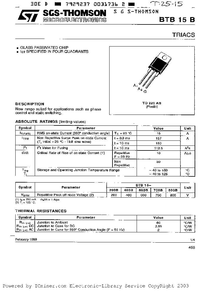 BTB15-700B_1830494.PDF Datasheet Download --- IC-ON-LINE