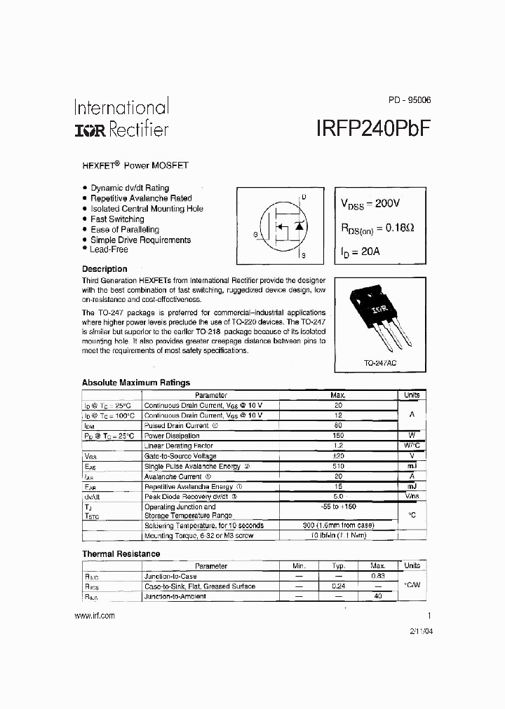 IRFP240PBF_1982518.PDF Datasheet