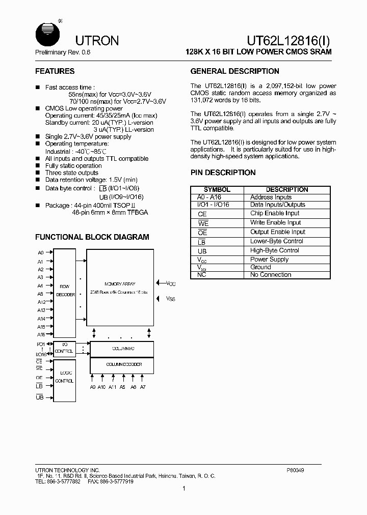 UT62L12816BS-70LI_1983272.PDF Datasheet