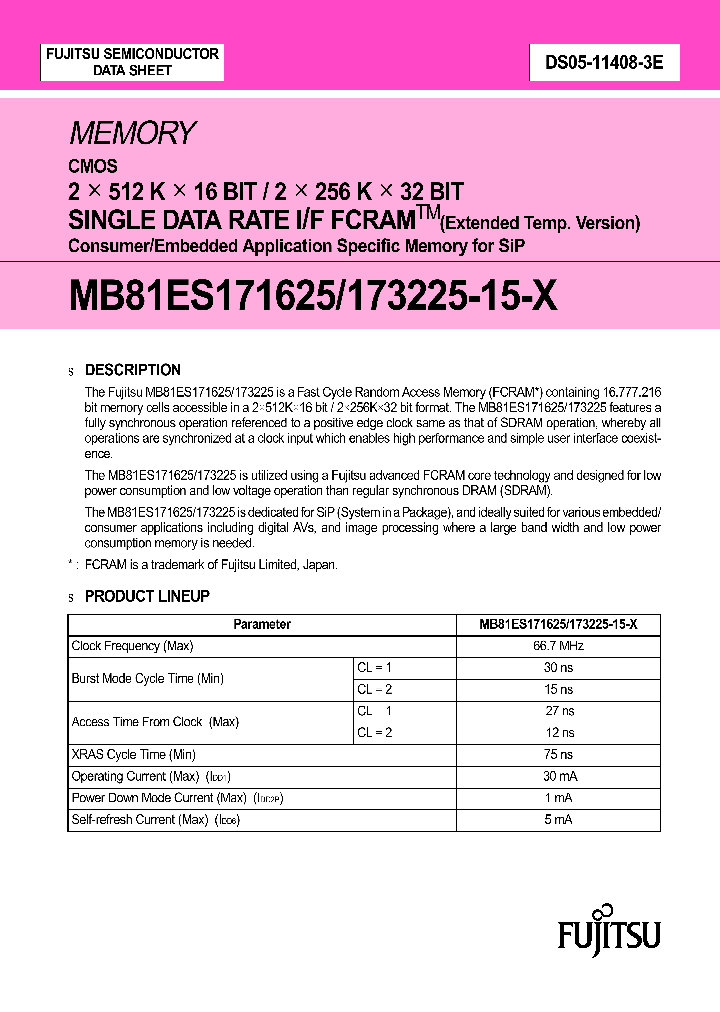 MB81ES171625-15WFKT-X_2004313.PDF Datasheet