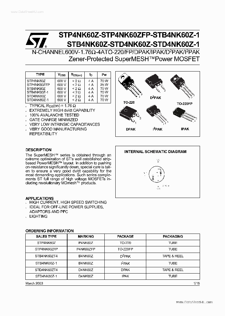 P4NK60ZFP_2018016.PDF Datasheet Download --- IC-ON-LINE