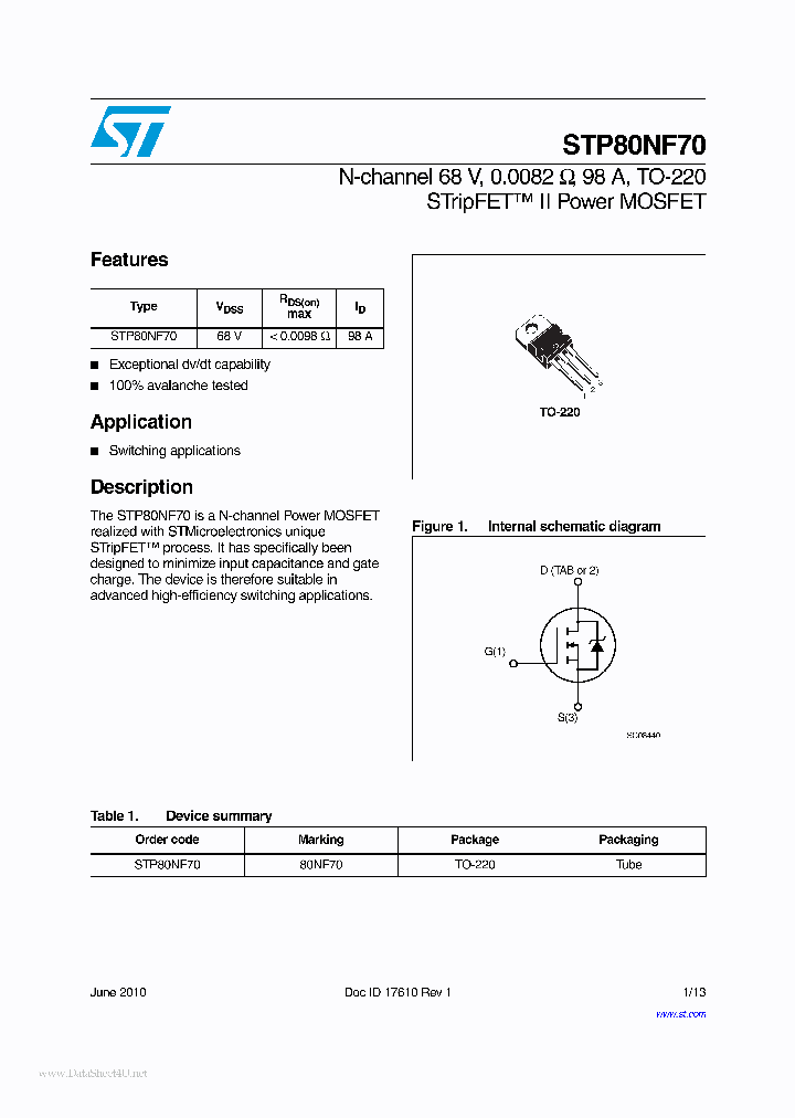 80NF70_2034835.PDF Datasheet Download — IC-ON-LINE