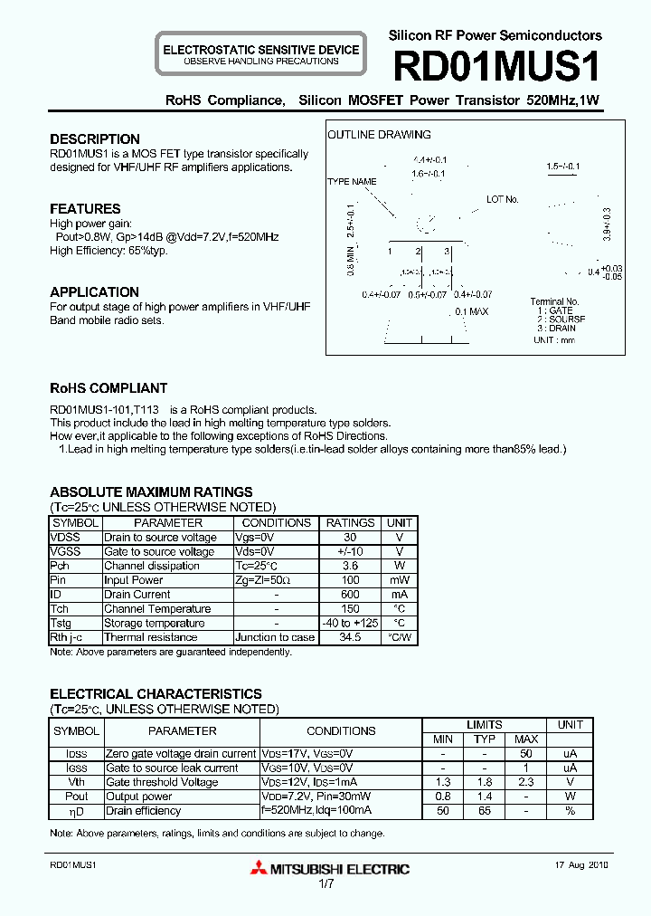 RD01MUS110_2042545.PDF Datasheet Download --- IC-ON-LINE