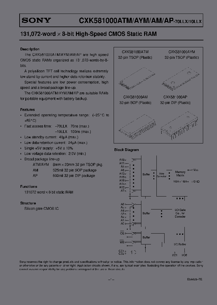 CXK581000AYM-70LLX_2256207.PDF Datasheet