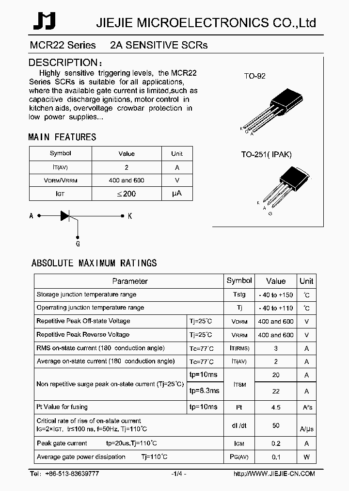 MCR22_2260480.PDF Datasheet Download --- IC-ON-LINE