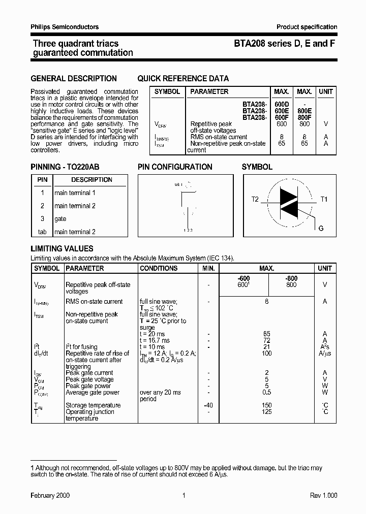 BTA208SERIESDEANDF_2415759.PDF Datasheet
