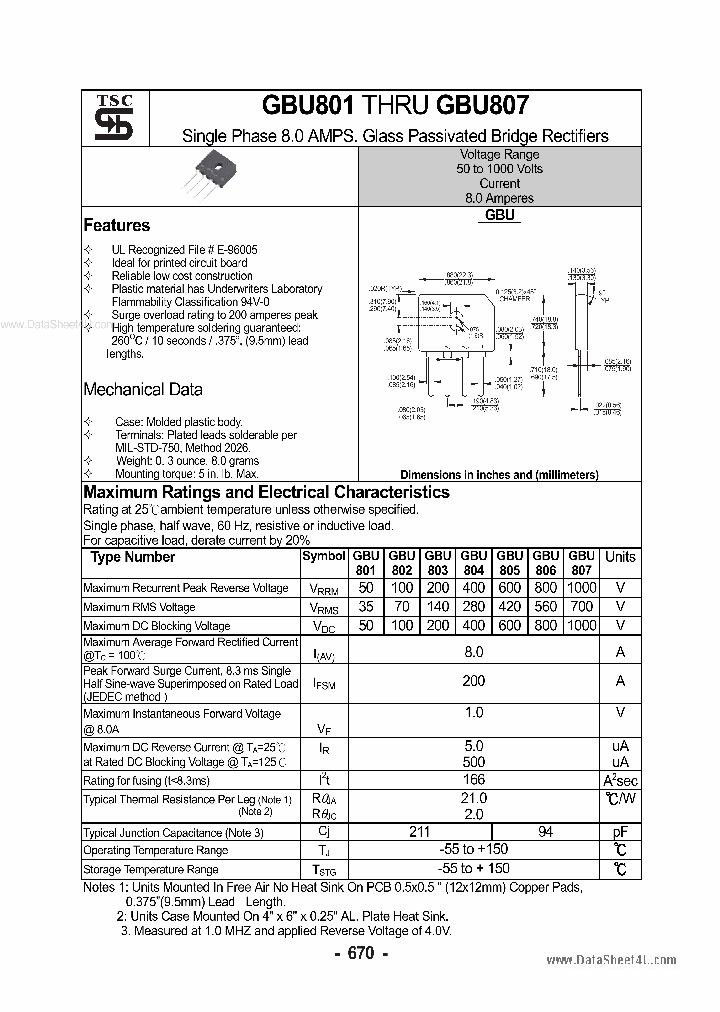 GBU805_2507835.PDF Datasheet Download --- IC-ON-LINE