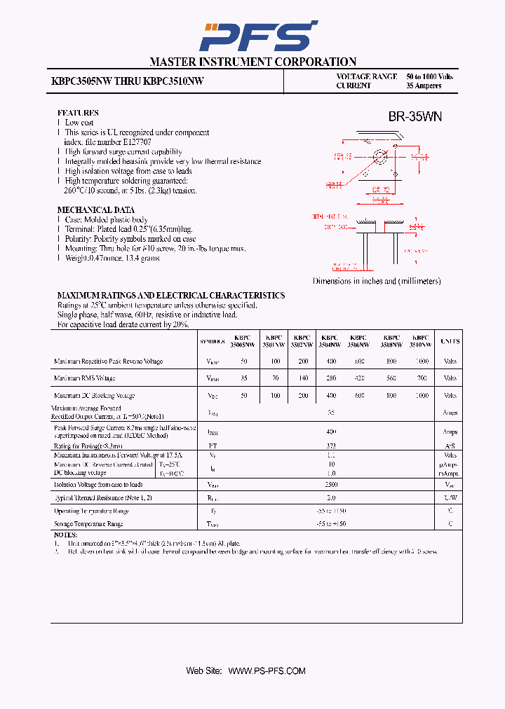 KBPC3510NW_2613096.PDF Datasheet Download