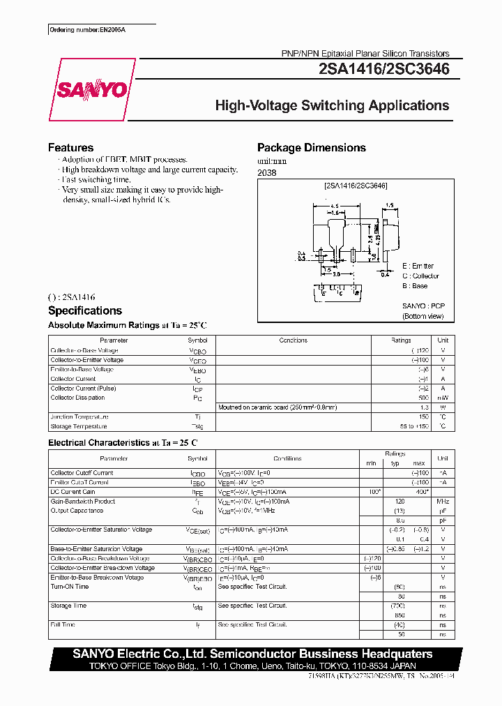 2SA1416R_2642458.PDF Datasheet Download --- IC-ON-LINE