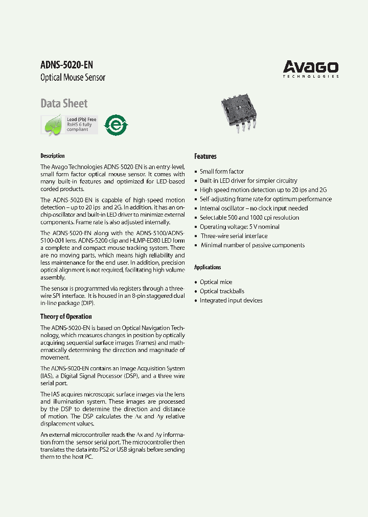 Stevenson hipocresía sustantivo optical mouse sensor datasheet