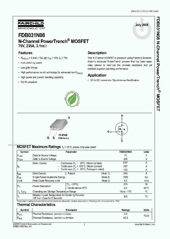 FDB031N08_2706086.PDF Datasheet