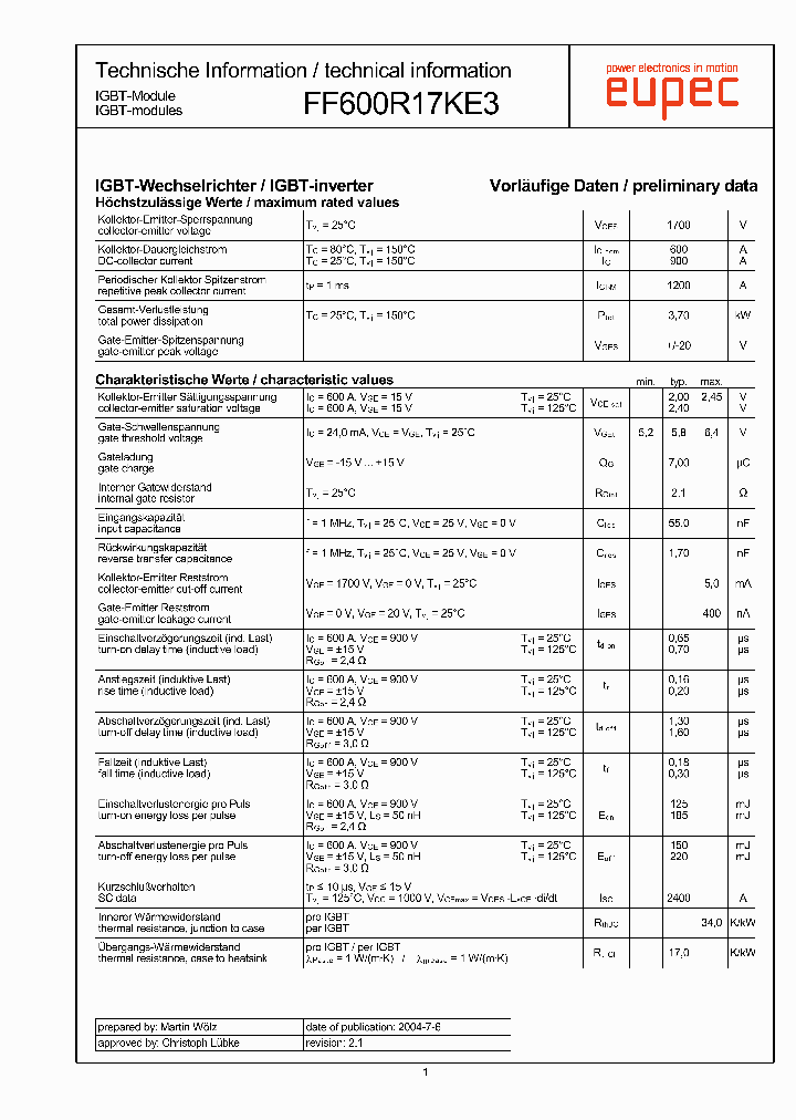 FF600R17KE3_2746587.PDF Datasheet