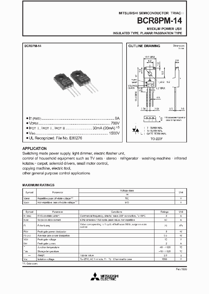 BCR8PM-14_2893157.PDF Datasheet Download --- IC-ON-LINE