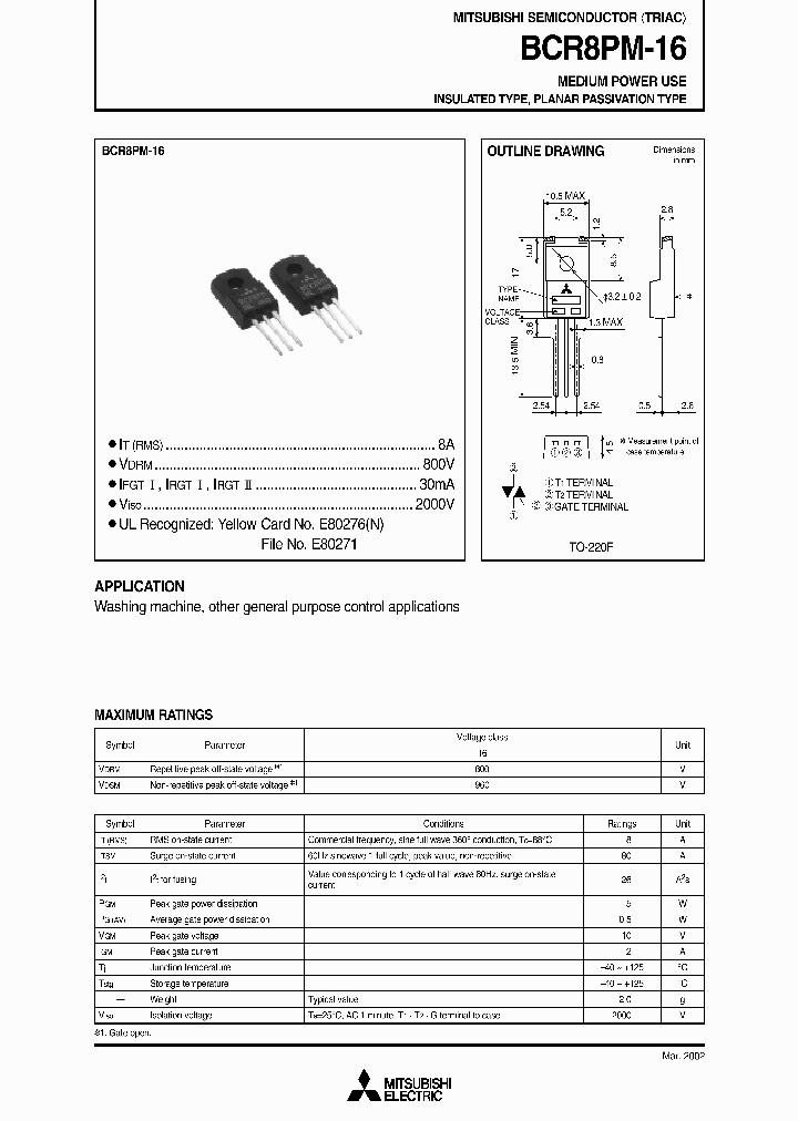BCR8PM-16_2893728.PDF Datasheet Download --- IC-ON-LINE